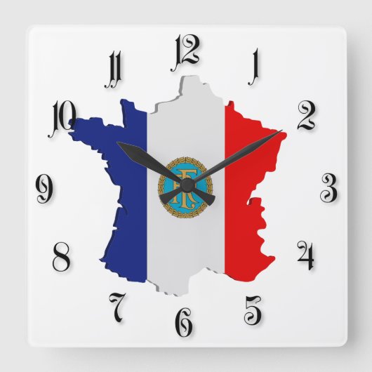 フランスの地図 スクエア壁時計 (正面)