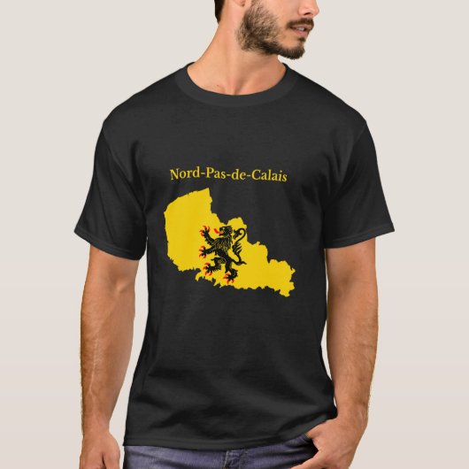 フランスの地域、ノール=パ・ド・カレー地域圏の旗地図 Tシャツ (正面)