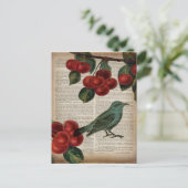 フランスの地方の鳥 レトロ ボタニカル 赤いさくらんぼ ポストカード (スタンド正面)