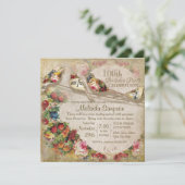 フランスの市場モダンヴィンテージ鳥誕生パーティー 招待状 (スタンド正面)