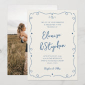 フランスの手描きウィットに富んだ落書きフレーム ウェディング 招待状 (正面/裏面)