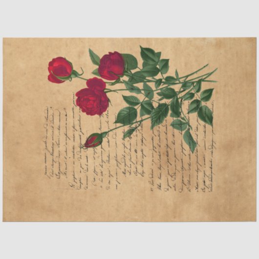 フランスの手書きと赤いバラシリーズ デザイン2 薄葉紙 (正面)