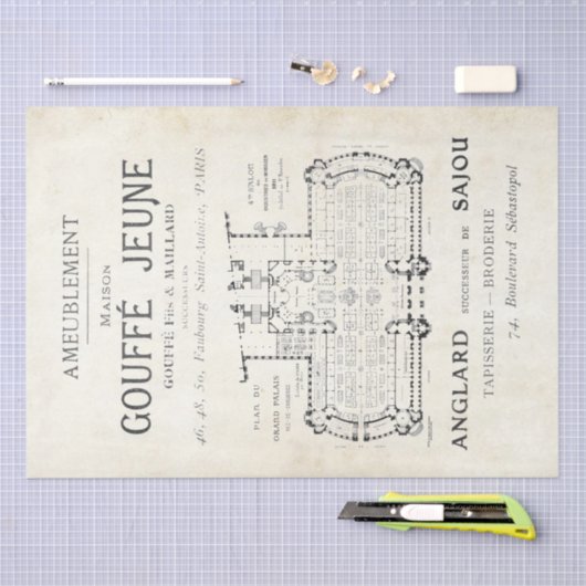 フランスの文字タイポグラフィマップパーチメントデクページ 薄葉紙 (クラフト)