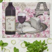 フランスの旅行エッフェル、パリのワイン、フランスのなチーズ キッチンタオル (折り畳み)