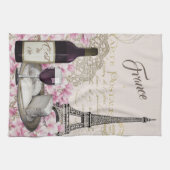 フランスの旅行エッフェル、パリのワイン、フランスのなチーズ キッチンタオル (横)