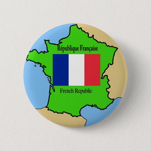 フランスの旗そして地図 缶バッジ (正面)