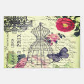 フランスの植物 花 ヴィンテージ エッフェル塔 パリ ラッピングペーパーシート (正面3)