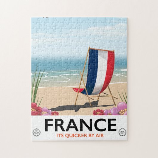 フランスの海岸ビーチ旅行ポスター ジグソーパズル (縦)
