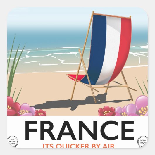 フランスの海岸ビーチ旅行ポスター スクエアシール (正面)
