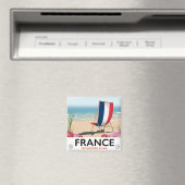フランスの海岸ビーチ旅行ポスター マグネット (インサイチュ (食洗機))