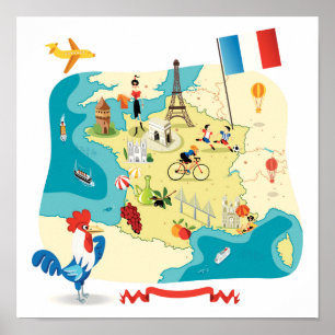 フランスの漫画の地図 ポスター