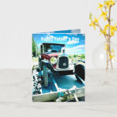 フランスの父の日にトレーラーで古いシトロエン車 カード (黄色い花)