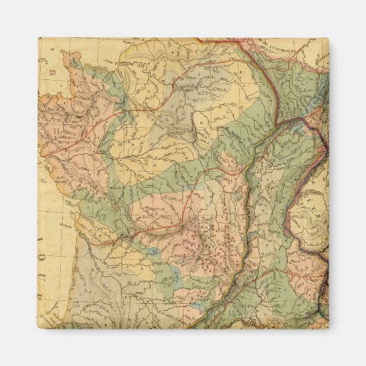 フランスの物理的および鉱物学的地図 マグネット (正面)