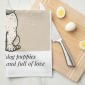 フランスの犬の子犬の子犬 – かわいい愛でいっぱいの キッチンタオル (四つ折り)