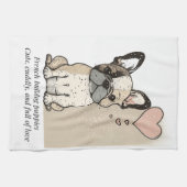 フランスの犬の子犬の子犬 – かわいい愛でいっぱいの キッチンタオル (横)