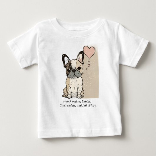 フランスの犬の子犬の子犬 – かわいい愛でいっぱいの ベビーTシャツ (正面)