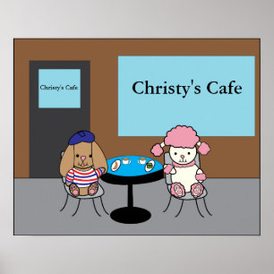 フランスの犬をカフェでカスタマイズ ポスター