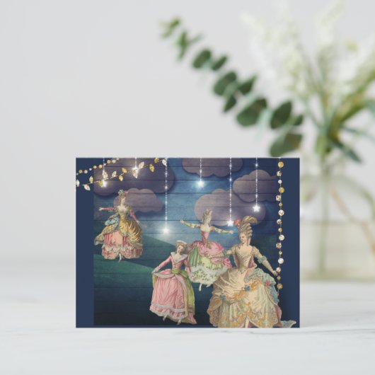 フランスの王室貴族がきらきら光るライトの下で踊る ポストカード (スタンド正面)