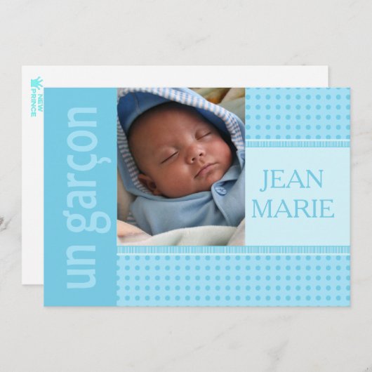 フランスの男の赤ちゃん誕生発表 案内状 (正面/裏面)