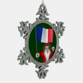 フランスの看板のあるサンタクロース スノーフレークピューターオーナメント (左)