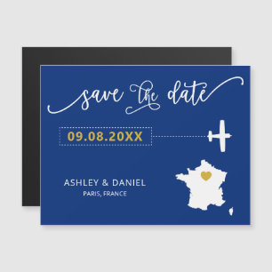 フランスの結婚式の日付カードを保存する，マップ マグネット招待状