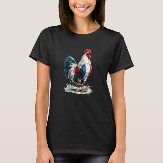 フランスの色を使った面白い雄鶏のニワトリのコスチューム Tシャツ (正面)
