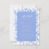フランスの花の何か青い結婚式前祝い 出欠カード (正面)