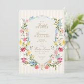 フランスの花の紋章 クリーム ピンク 青のウェディングシャワー 招待状 (スタンド正面)