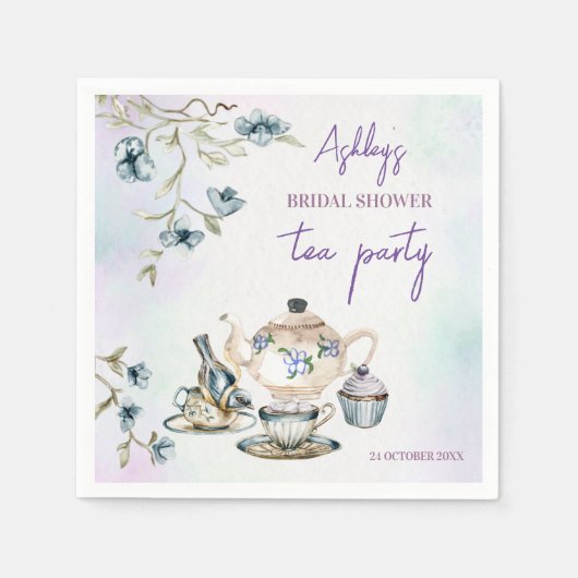 フランスの花柄のティーパーティー ブライダルシャワーの印刷物 スタンダードカクテルナプキン (正面)