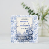 フランスの花柄の青い招待状 セーブザデート (スタンド正面)