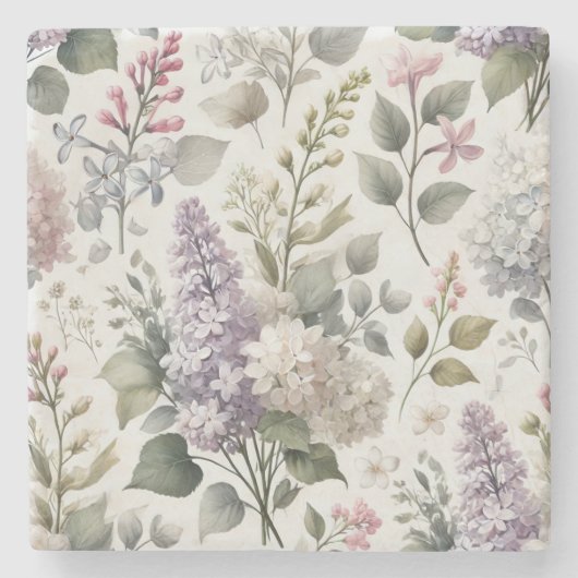 フランスの薄紫ウォーター色フローラ春&夏 ストーンコースター (正面)