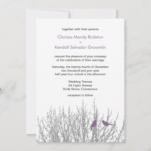 フランスの薄紫ラブバーズウェディングカスタム招待状 招待状 (正面)