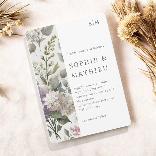 フランスの薄紫水色フローラエレガント春 セーブザデート