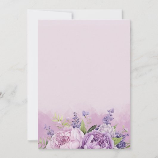 フランスの薄紫&ピンクガーデンフラワー1st誕生日 招待状 (裏面)