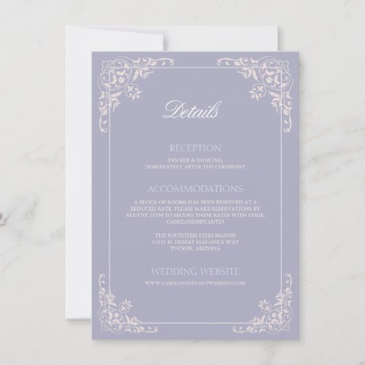 フランスの薄紫QRCodeの結婚詳細エンクロージャカード 招待状 (正面)