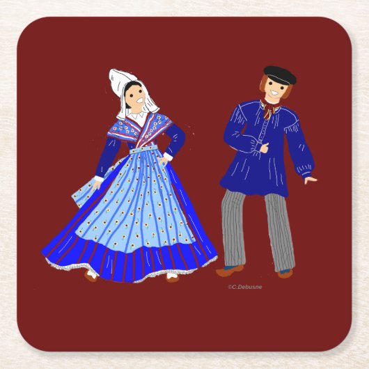 フランスの衣装の伝統 スクエアペーパーコースター (正面)
