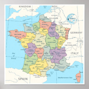 フランスの詳細地図 ポスター