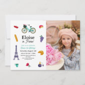 フランスの誕生日パリの女の子楽しい - どんな年齢でも写真 招待状 (正面)