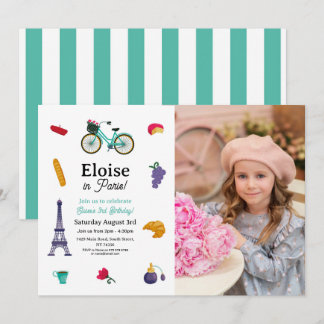 フランスの誕生日パリの女の子楽しい - どんな年齢でも写真 招待状