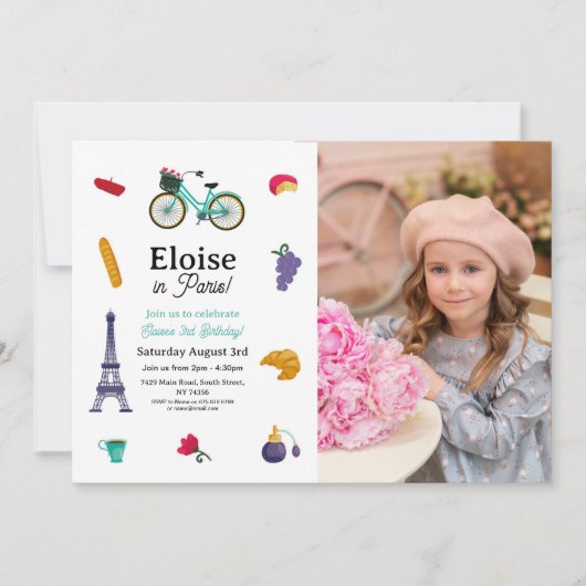 フランスの誕生日パリス女子おもしろい – 任意の年齢の写真 招待状 (正面)