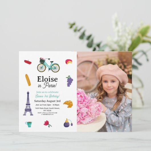 フランスの誕生日パリス女子おもしろい – 任意の年齢の写真 招待状 (スタンド正面)