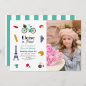 フランスの誕生日パリス女子おもしろい – 任意の年齢の写真 招待状 (正面/裏面)