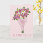 フランスの誕生日ピンクの花束 カード (黄色い花)