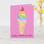 フランスの誕生日レインボーゲイプライドアイスクリームカード カード (黄色い花)