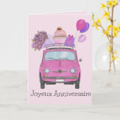 フランスの誕生日レトロFiat 500カード カード (黄色い花)