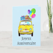 フランスの誕生日レトロFiat 500カード カード (正面)