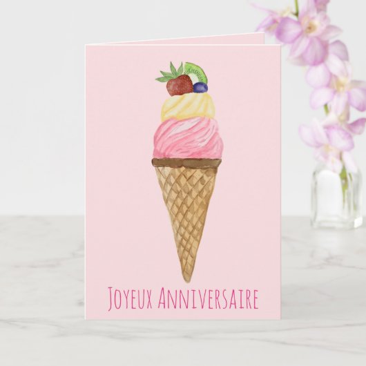 フランスの誕生日水色アイスクリームカード カード (蘭)