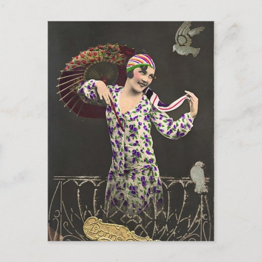 フランスの誘惑 - ヴィンテージ・グラマー・ガール写真 ポストカード (正面)