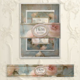 フランスの金ゴールドクラシックフローラブルーとピンク結婚ズ 招待状ベリーバンド