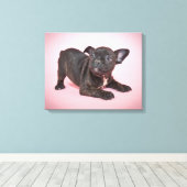 フランスの間抜けBulldog Puppyの準備ができて遊いる キャンバスプリント (インサイチュ (ウッドフロア))